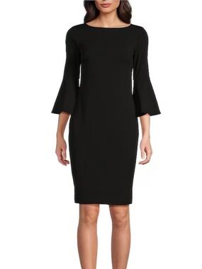 3/4 Bell Sleeve Boat Neck Sheath Dress